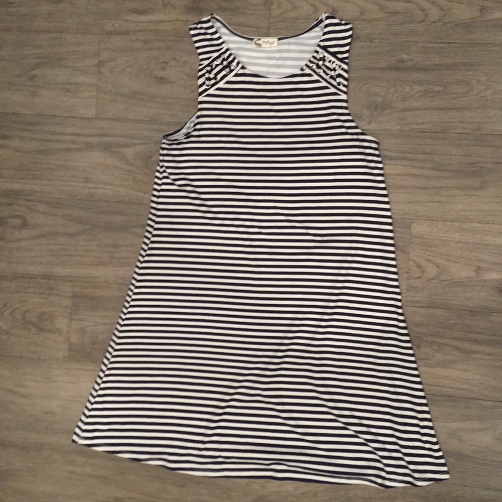 Navy blue and white striped dress